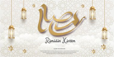 Zarif Ramazan Kareem İslami Arkaplan Tasarımı Altın Fenerler ve Arapça Kaligrafi