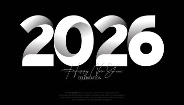 2026 Yeni Yıl Kutlaması Beyaz ve Gümüş Tipografik Tasarım Siyah Arkaplan