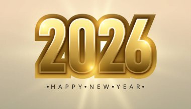 Altın 2026 Mutlu Yeni Yıl Metin Tasarımı Zarif 3B Sayılı Çizim Numarası