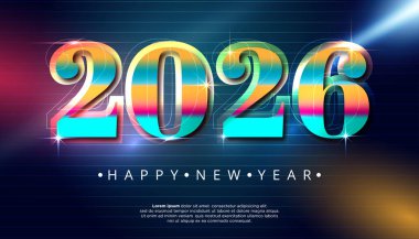 Canlı 2026 Yeni Yıl Tasarımı Karanlık Arkaplanda Renkli Retro Numaralar