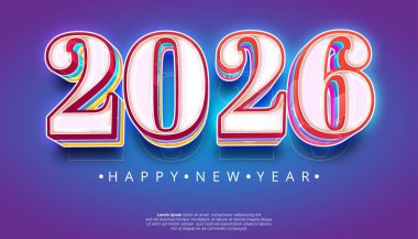 2026 Mutlu Yıllar tasarımı mavi arkaplanda renkli üç boyutlu sayılar