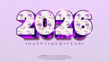 2026 Mutlu Yıllar Mor Üç Boyutlu Üzüm ve Yaprak Örnekli Numaralar