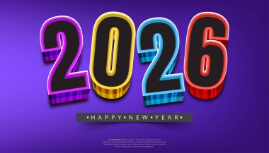 2026 Yeni Yıl Tasarımı Mor Arkaplan Üzerine Üç Boyutlu Tipografi