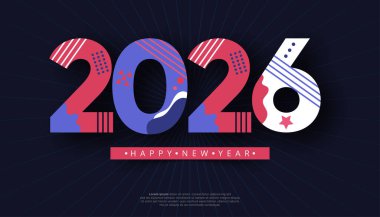 Soyut 2026 Yeni Yıl Tasarımı Kırmızı ve Beyaz Çizim Tatili