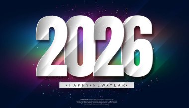 2026 Mutlu Yıllar Tasarım Beyaz Sayılar Renkli Arkaplan Grafiği