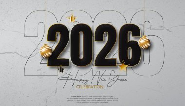 2026 Yeni Yıl Kutlaması Siyah ve Altın Arkaplan Tipografisi