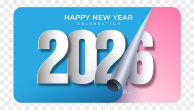 2026 Mutlu Yıllar Mavi ve Pembe Kağıt Tasarım Tatili