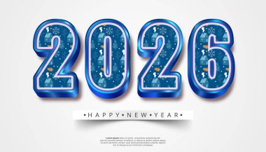 Üç boyutlu şenlik sayısı 2026 kışlık köy şablonu ve beyaz arka planda Mutlu Yıllar metni.