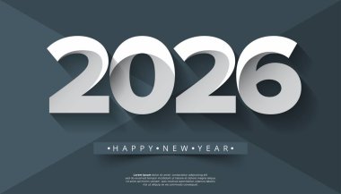 2026 yılını anlatan minimalist bir grafik koyu gri bir arkaplana karşı koyan bir gölge tarafından vurgulanmış koyu beyaz rakamlarla.