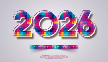 Görüntü 2026 yılını canlı mozaik desenli kalın sayılar halinde gösteriyor. Aşağıda 