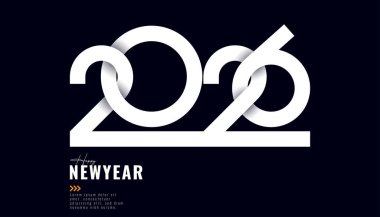 '2026' ile 'Mutlu Yıllar' yazılı birbirine kenetlenmiş beyaz sayıların yer aldığı modern bir grafik.