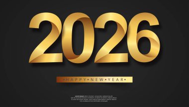 2026 'yı heceleyen altın sayılar koyu bir arkaplanda belirgin bir şekilde gösteriliyor ve beraberinde Mutlu Yıllar metni de getiriliyor.