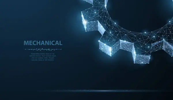 Dişliler. Soyut vektör kablosu. Koyu mavi arkaplan üzerinde üç boyutlu modern görüntü. Makine mühendisliği sembolü. Sanayi geliştirme, motor çalışması, iş çözümü kavramı