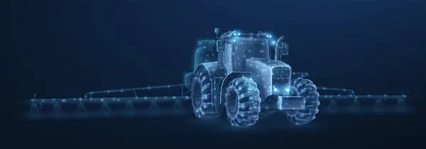 Çiftlik traktörü sulamada. Ekin ekimi, Soya ekimi, Çiftçi tarım endüstrisi, Tarım Spreyi, Tarım Spreyi, Tarım Geliştirme, Soya Üretimi, Böcek ilacı uygulama kavramı