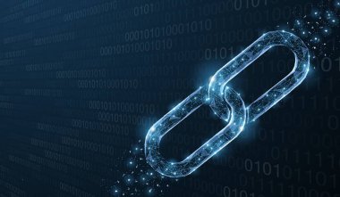 İzole edilmiş Soyut Vektör zinciri. Mavi arka planda tel çerçeve elemanı. Bağlantı koruması, engelleme teknolojisi, işbirliği sembolü. İletişim, güvenlik, internet güvenliği, bağlantı kavramı.