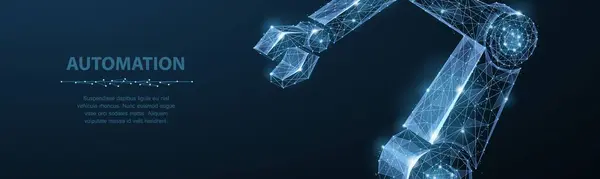 Robot el. Çokgen kablo örgüsü koyu mavi takımyıldızı gibi görünüyor. Noktalar ve yıldızlarla. Otomasyon, taşıma, üretim veya diğer konsept illüstrasyon veya arkaplan