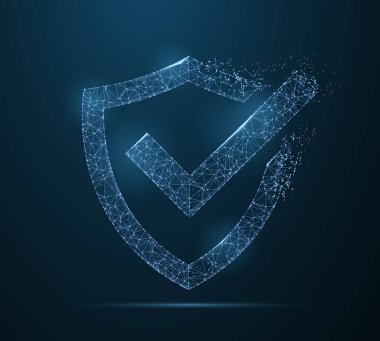 Kalkanları kontrol et. Çokgen kablo örgüsü sanatı koyu mavi gökyüzünde noktalı ve yıldızlı takım yıldızına benzer. Güvenlik, güvenlik, mahremiyet veya diğer konsept illüstrasyon veya özgeçmiş