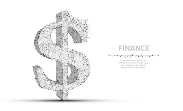 Dolar işareti. Parçalanmış kenarı olan düşük poligramlı kablo örgüsü. Para, bankacılık, finans sembolü. İllüstrasyon ya da arka plan kavramı. Parçalanmayı kolaylaştır