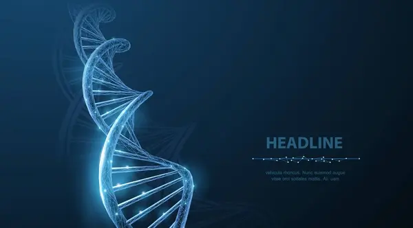 DNA testi. Soyut 3d çokgen kablosuz DNA molekül sarmalı maviye. Tıp bilimi, genetik biyoteknoloji, kimya biyolojisi, gen hücre konsepti çizimi veya arka plan