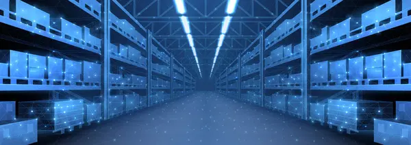 Dijital depo. Otomatik stok depolama, modern dağıtım binası, ecommerce deposu, dijital lojistik, akıllı paket donanım, yapay zeka dağıtım sistemi, kargoda yenilik, ticari depo