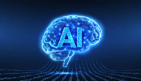 Yapay zeka harfli dijital beyin. Yapay zeka, beyin bilimi, sinir sistemi, insan zihni, nöroloji ağı, modern eğitim, tıp teknolojisi, yapay zeka sistemi konsepti. 3d vektör illüstrasyonu