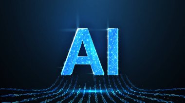 Al harfleri. Yapay zeka teknolojisi, robot çekirdeği, elektrik hattı, yapay zeka, işlemci sistemi, geleceğin teknolojisi, elektronik bulut hesaplama konsepti. Soyut vektör illüstrasyonu