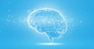 Beyin. Yapay zeka, beyin bilimi, sinir sistemi, insan zihni, nöroloji ağı, modern eğitim, tıp teknolojisi, yapay zeka sistemi konsepti. 3d vektör illüstrasyonu