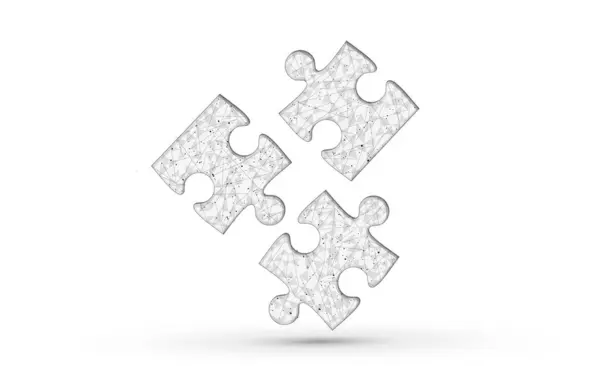 Beyaz üzerine üç bulmaca. Dijital çözüm, ortaklar işbirliği, uyumlu çözüm konsepti. Ortaklık anlaşması, başarılı iş stratejisi, takım çalışması, şirket birleşmesi sembolü. Soyut kavram