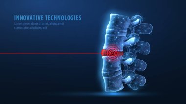 Mavi arka planda 3 boyutlu omurga vektörü. Kayropraktik bakım, omurilik, ortopedik ameliyat, kemik sağlığı, omurga ağrısı, disk sarkması, duruş rahatlaması, omurga sorunu, skolyoz sorunu, osteopati konsepti.