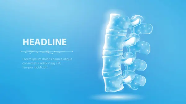 Mavi arka planda 3 boyutlu omurga vektörü. Kayropraktik bakım, omurilik, ortopedi, kemik sağlığı, omurga, disk sarkması, duruş rahatlaması, omurga, omurga problemi, osteopati konsepti..