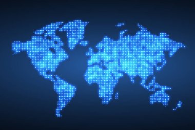 Dünya haritası. Küresel ağ, piksel doku, toprak arka plan, soyut model, okyanus kıtası, düz tasarım, dünya çapında iş, Avrupa haritası kavramı.