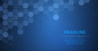 Mavi altıgen soyut arkaplan. Bal peteği dokusu, tıbbi teknoloji, bilim tasarımı, sekizgen grafik, beşgen deseni, geometrik dijital arkaplan, molekül kimyası konsepti.