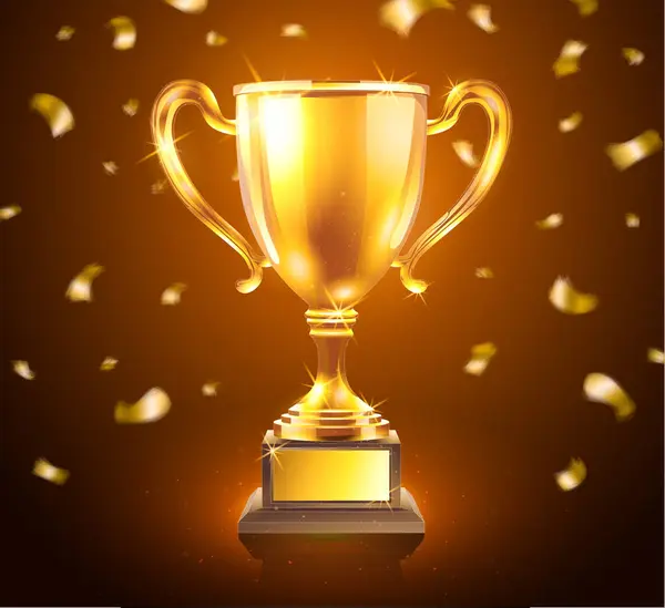 Kupa kupası. Ödül kazanan, şampiyon ödülü, altın kupa, futbol turnuvası, yarışma başarısı, yarışma ödülü, zafer kutlaması, altın kadeh, 3D ikon, tebrik töreni, kazanma konsepti.