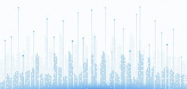 Akıllı şehir dijital arka planı. İnşaat Teknolojisi, Fütürist Şehir Mimarisi, Mavi Skyline, Bağlantı Konsepti, Şehir Endüstrisi, Teknoloji İnşaat, Bilgi Verisi, Altyapı Konsepti.