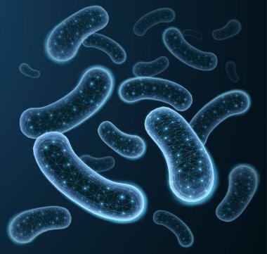 3 boyutlu probiyotik bakteri. Mikrobiyo flora, laktobacillus asidophilus, mikrobiyoloji araştırması, bifidobakteryum hücresi, mikrop bakterisi, bakteri kültürü, bifidobakteri büyümesi, laktik probiyotik fermantasyon.