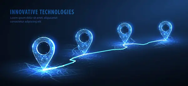 Şehir haritasında ve hattında dört lobut var. Teslimat, harita konumu, ulaşım lojistiği, turizm navigasyonu, konsept. GPS navigasyon, yeni konum. Mavi arkaplan
