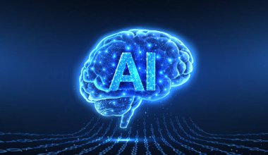 Yapay zeka harfli dijital beyin. Yapay zeka, beyin bilimi, sinir sistemi, insan zihni, nöroloji ağı, modern eğitim, tıp teknolojisi, yapay zeka sistemi konsepti. 3d illüstrasyon