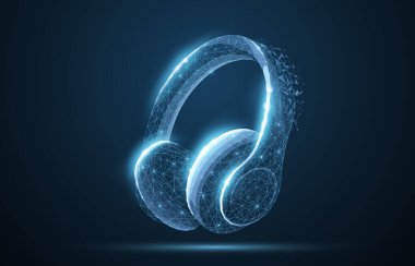 3D kulaklık vektör illüstrasyonu. Kablosuz kulaklıklar, ses aygıtı, DJ kulaklık, elektronik cihaz, teknoloji kulaklık, ses kablosu, müzik partisi, üst görüş, teknoloji nesnesi, kulaklık kablosu..