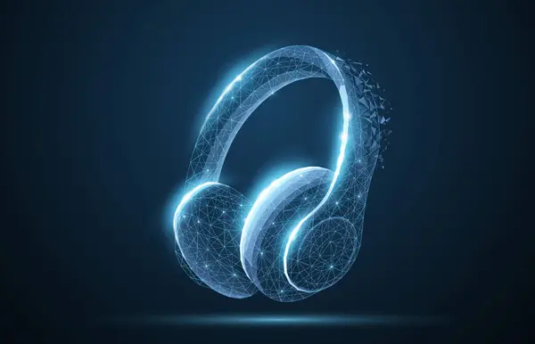 3D kulaklık vektör illüstrasyonu. Kablosuz kulaklıklar, ses aygıtı, DJ kulaklık, elektronik cihaz, teknoloji kulaklık, ses kablosu, müzik partisi, üst görüş, teknoloji nesnesi, kulaklık kablosu..