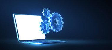 Bilgisayar teknik destek simgesi. Yazılım araçları, sistem yöneticisi, uzaktan erişim, çevrimiçi destek kavramı, dizüstü bilgisayar ayarı, servis operatörü, dijital altyapı, bilgisayar donanımı, tamir sorunu.