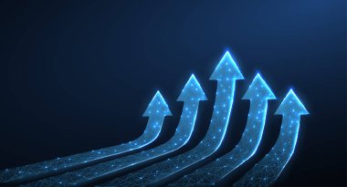 Mavi arkaplanda izole edilmiş okları çoğalt. İş başarısı, finansal tablo, yükselen eğilim, ekonomik yatırım değeri, ok büyümesi, finans konsepti, şirket gelişimi, dijital bilgi.