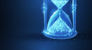 Kum saati. Soyut 3D kablo kilidi maviye izole edildi. Zaman yönetimi, geri sayım, son teslim konsepti illüstrasyon veya arkaplan