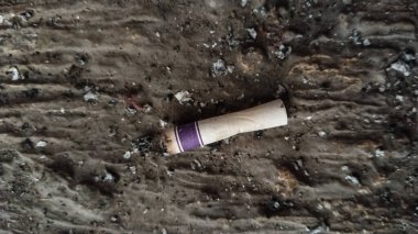 Used cigarette butt on rough surface with ash