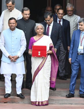 NEW DELHI, INDIA - 23 Temmuz 2024: Birlik Maliye Bakanı Nirmala Sitharaman, Kuzey Bloğu Maliye Bakanlığı, 23 Temmuz 2024 tarihinde Yeni Delhi, Hindistan. (Fotoğraf: Arvind Yadav / Hindustan Times)