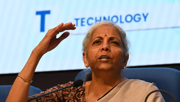 stock image NEW DELHI, INDIA - JULY 23: Union Finance Minister Nirmala Sitharaman addressing a post budget press conference at National Media Centre on July 23, 2024 in New Delhi, India. (Photo by Sonu Mehta/Hindustan Times)