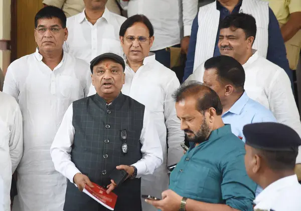 stock image PATNA, INDIA - JULY 25, 2024: RJD MLC Sunil Kumar coming out after Monsoon Session at Bihar Legislative Council  on July 25, 2024 in Patna, India. 