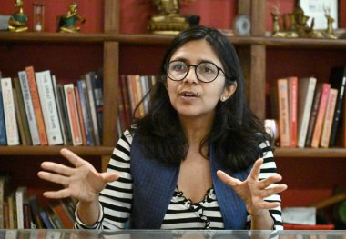 NEW DELHI, INDIA - 26 Mayıs 2024: AAP milletvekili Swati Maliwal, 26 Mayıs 2024 tarihinde Hindistan 'ın başkenti Yeni Delhi' de Hindustan Times 'a verdiği özel röportajda.