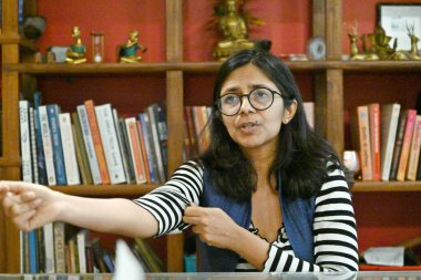NEW DELHI, INDIA - 26 Mayıs 2024: AAP milletvekili Swati Maliwal, 26 Mayıs 2024 tarihinde Hindistan 'ın başkenti Yeni Delhi' de Hindustan Times 'a verdiği özel röportajda.