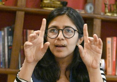 NEW DELHI, INDIA - 26 Mayıs 2024: AAP milletvekili Swati Maliwal, 26 Mayıs 2024 tarihinde Hindistan 'ın başkenti Yeni Delhi' de Hindustan Times 'a verdiği özel röportajda.