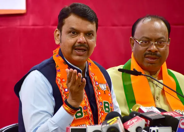 stock image MUMBAI, INDIA - MAY 7, 2024: Rajendra Gavit of Shiv Sena joined BJP in the presence of Maharashtra Deputy CM Devendra Fadnavis along with Chandrashekhar Krishnarao Bawankule and other dignitaries on May 7, 2024 in Mumbai, India.